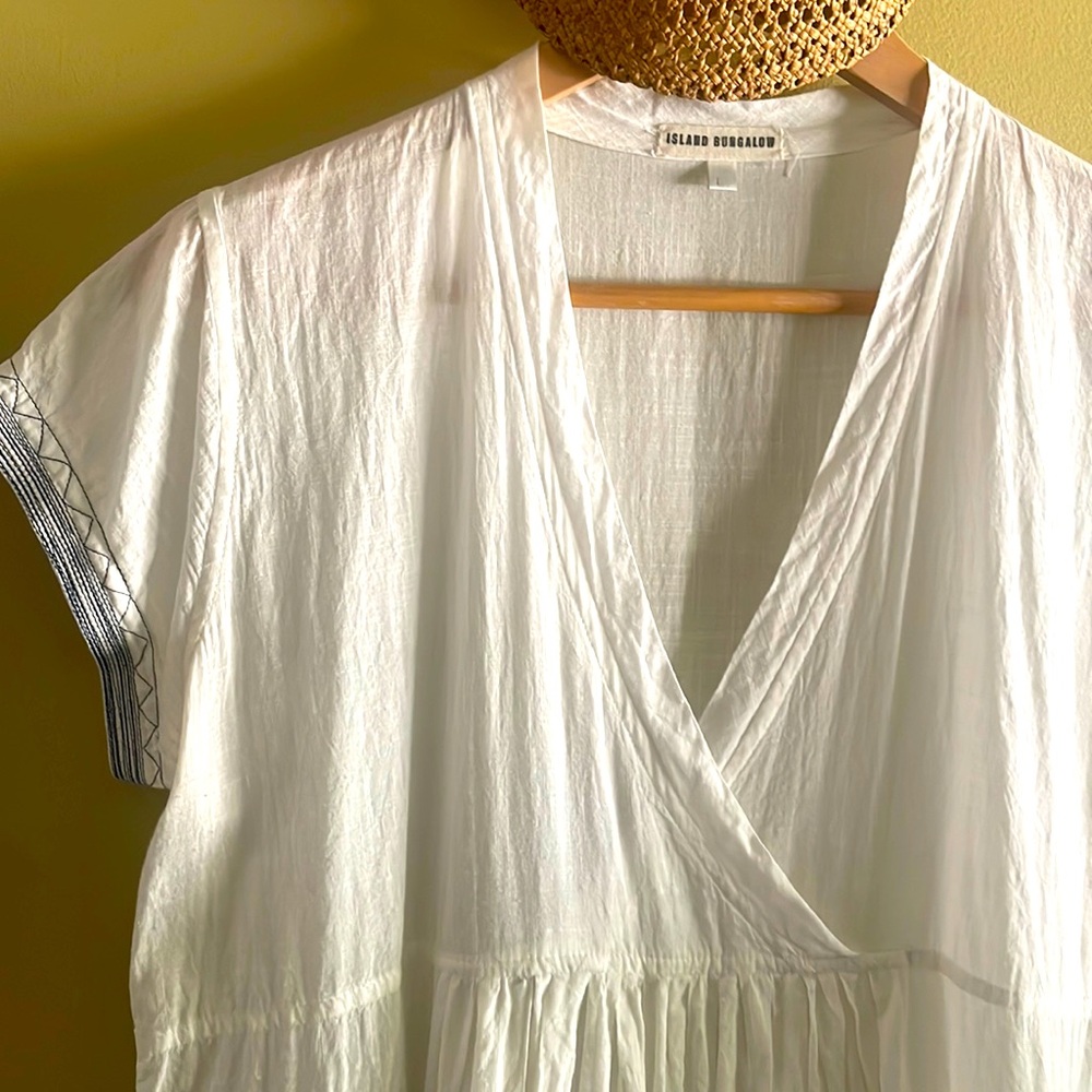 Island Bungalow, designed in Hawaii, made in India, white lawn cotton w details!